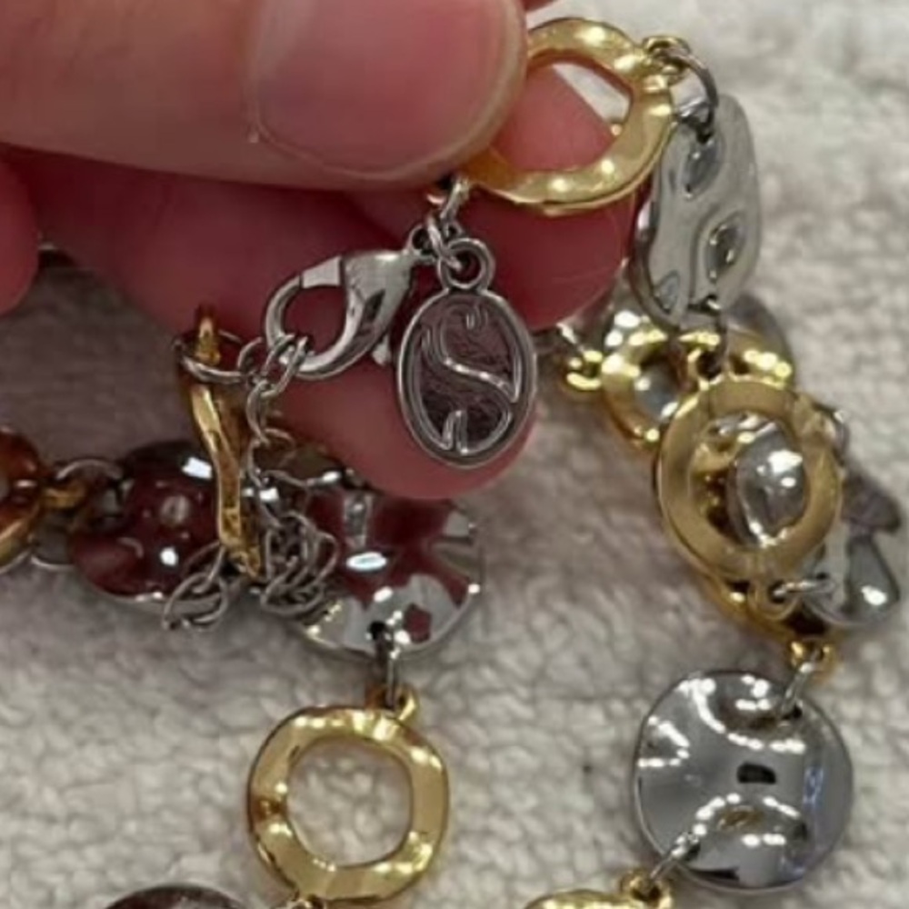 Gold and silver tone chunky necklace. “s” logo - Picture 2 of 5
